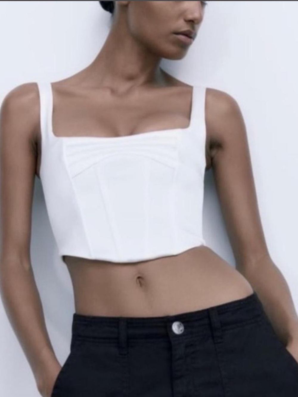 Zara White Satin Square Neck Bustier Crop Top